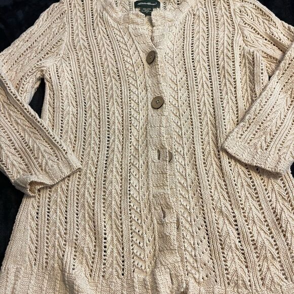Eddie Bauer‎ beige cardigan sweater 55% linen, size small - Picture 10 of 15
